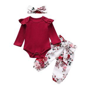 3Pcs Long Sleeve Romper Floral Outfit